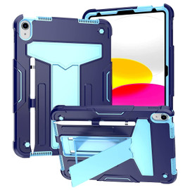 Military Grade Drop Proof Rugged Hybrid Armor Case with Kickstand for iPad (10th Generation) - Navy Blue