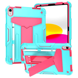 Military Grade Drop Proof Rugged Hybrid Armor Case with Kickstand for iPad (10th Generation) - Teal Hot Pink