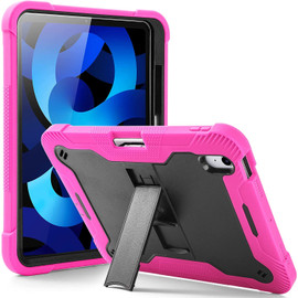 Military Grade Shockproof Rugged Hybrid Armor Case with Kickstand for iPad (10th Generation) - Hot Pink