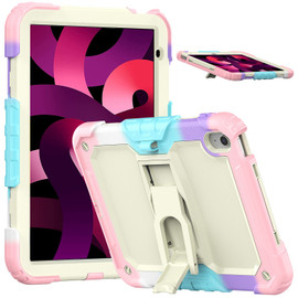 Military Grade Shockproof Rugged Hybrid Case with Kickstand for iPad (10th Generation) - Rainbow Pink