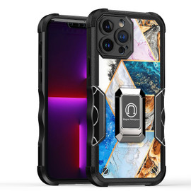 Military Grade Shockproof Hybrid Armor Case with Ring Grip for iPhone 14 Pro - Marble