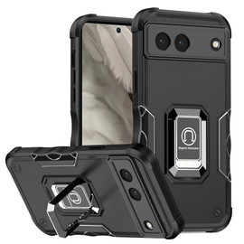 Military Grade Shockproof Hybrid Armor Case with Ring Grip for Google Pixel 7a - Black