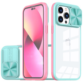 HD Transparent Case with Camera Privacy Cover for iPhone 14 Pro Max - Baby Blue Pink