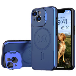 MagSafe Compatible Hybrid Case with Camera Ring Stand for iPhone 14 - Blue