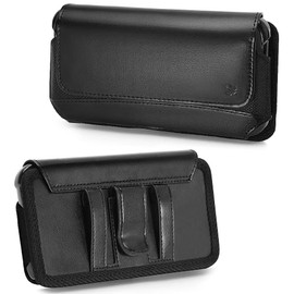 Premium Horizontal Leather Belt Pouch (6.5 inch & Above Screen Size) - Black