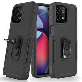 Military Grade TUFF Shockproof Hybrid Armor Case with Ring Grip for Motorola Moto G Stylus 5G 2023 - Black