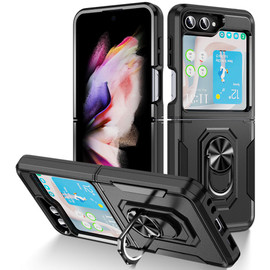 TUFF Shockproof Hybrid Armor Case with Ring Grip for Samsung Galaxy Z Flip 5 - Black