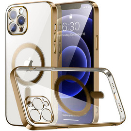 MagSafe Compatible Electroplated Transparent TPU Case for iPhone 15 Plus - Gold