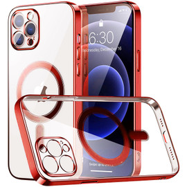 MagSafe Compatible Electroplated Transparent TPU Case for iPhone 15 - Red