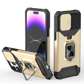 Military Grade All-In-One Ring Stand Card Case for iPhone 15 Pro Max - Gold