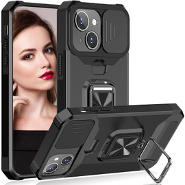 Military Grade All-In-One Ring Stand Card Case for iPhone 15 - Black