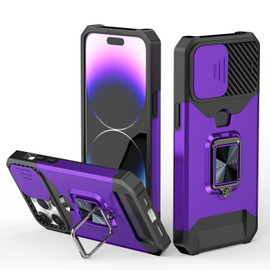 Military Grade All-In-One Ring Stand Card Case for iPhone 15 - Purple
