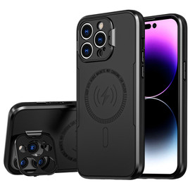 MagSafe Compatible Hybrid Case with Camera Ring Stand for iPhone 15 Pro Max - Black