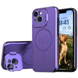 MagSafe Compatible Hybrid Case with Camera Ring Stand for iPhone 15 - Purple