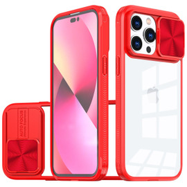 HD Transparent Case with Camera Privacy Cover for iPhone 15 Pro Max - Red