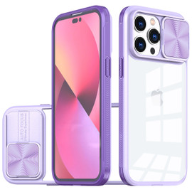 HD Transparent Case with Camera Privacy Cover for iPhone 15 - Purple