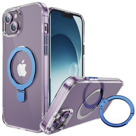 HD Transparent Case with MagSafe Kickstand Ring Holder for iPhone 15 - Blue