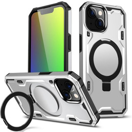 Advanced Armor Case with MagSafe Ring Stand for iPhone 15 - Silver