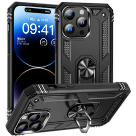 Military Grade Hybrid Case with Ring Grip for iPhone 15 Pro - Black