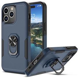 TUFF Shockproof Hybrid Armor Case with Ring Grip for iPhone 15 Pro Max - Blue