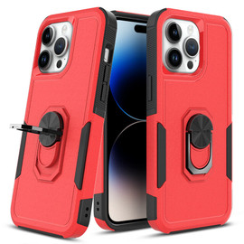 TUFF Shockproof Hybrid Armor Case with Ring Grip for iPhone 15 Pro Max - Red