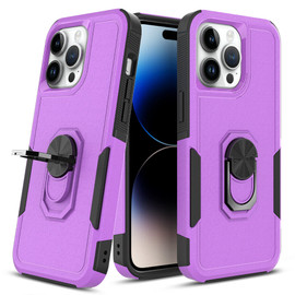 TUFF Shockproof Hybrid Armor Case with Ring Grip for iPhone 15 Pro Max - Purple