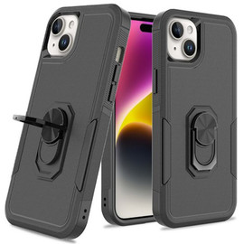 TUFF Shockproof Hybrid Armor Case with Ring Grip for iPhone 15 - Black