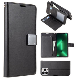Extra Series Essential Leather Wallet Stand Case for iPhone 15 Pro Max - Black