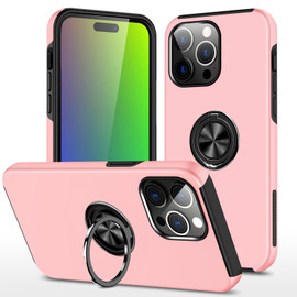 360 Rotating Ring Grip Hybrid Case for iPhone 15 Pro Max - Pink