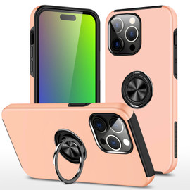 360 Rotating Ring Grip Hybrid Case for iPhone 15 Pro Max - Rose Gold