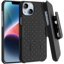 Shell Holster Kickstand Case with Spring Belt Clip for iPhone 15 Plus - Black