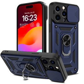Elite Series Hybrid Case with Ring Grip and Camera Lens Cover for iPhone 15 Pro - Blue