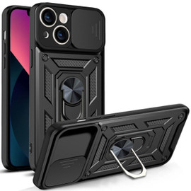 Elite Series Hybrid Case with Ring Grip and Camera Lens Cover for iPhone 15 Plus - Black