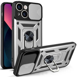 Elite Series Hybrid Case with Ring Grip and Camera Lens Cover for iPhone 15 - Silver