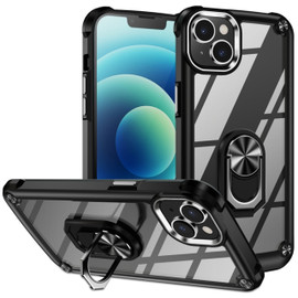 Tough Shield Snap-on Transparent Case with Ring Grip for iPhone 15 Plus - Black