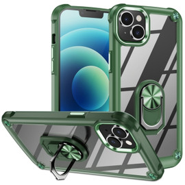Tough Shield Snap-on Transparent Case with Ring Grip for iPhone 15 - Green
