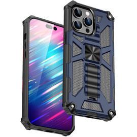 Military Grade Tough Ultra Rugged Hybrid Case with Kickstand for iPhone 15 Pro Max - Blue