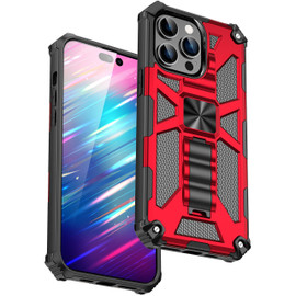Military Grade Tough Ultra Rugged Hybrid Case with Kickstand for iPhone 15 Pro Max - Red