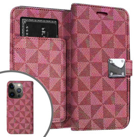 Extra Series Designer Leather Wallet Stand Case for iPhone 15 Pro - Magenta