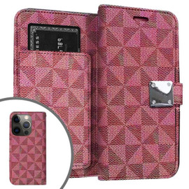 Extra Series Designer Leather Wallet Stand Case for iPhone 14 Pro Max - Magenta