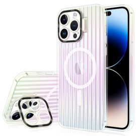 Iridescent Groove Case with MagSafe and Black Camera Ring Stand for iPhone 15 Pro Max