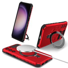 Hybrid Armor Case with MagSafe Magnetic Ring for Samsung Galaxy S23 FE - Red