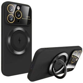 Fit TPU Case with MagSafe Ring Holder and Camera Lens Protector for iPhone 15 Pro Max - Black