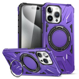 Military Grade TUFF MagSafe Case with Rotating Ring Stand for iPhone 15 Plus - Purple