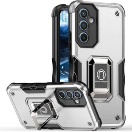 Military Grade Shockproof Hybrid Armor Case with Ring Grip for Samsung Galaxy S23 FE - Silver