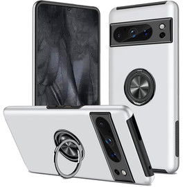 360 Rotating Ring Grip Hybrid Case for Google Pixel 8 Pro - Silver