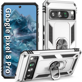 Military Grade Hybrid Case with Ring Grip for Google Pixel 8 Pro - Silver