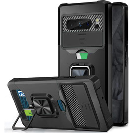 Military Grade All-In-One Ring Stand Card Case for Google Pixel 8 Pro - Black