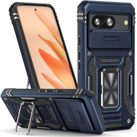 Military Grade Ring Holder Case with Camera Lens Cover for Google Pixel 8 - Blue