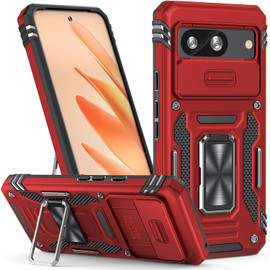 Military Grade Ring Holder Case with Camera Lens Cover for Google Pixel 8 - Red